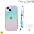 [iPhone 15/15 Pro/14専用]EYLE ショルダーストラップ付ケース Carat(オーロラ)