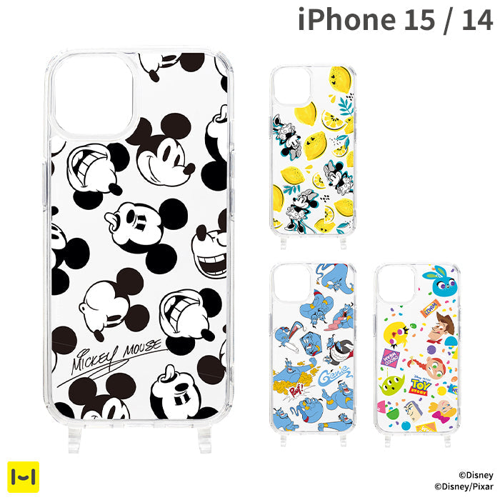 【iPhone 15/14専用】Premium Style ディズニー ショルダーストラップホール付ハイブリッドケース