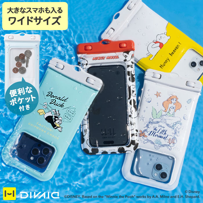 【各種スマートフォン対応】ディズニーキャラクター/DIVAID フローティング防水ケース ワイドサイズ ショルダーストラップ